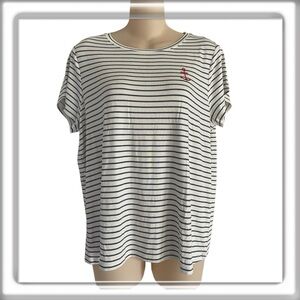 BRIT.NY Nautical Striped Tee T-Shirt Embroidered Anchor Stretch Size Large